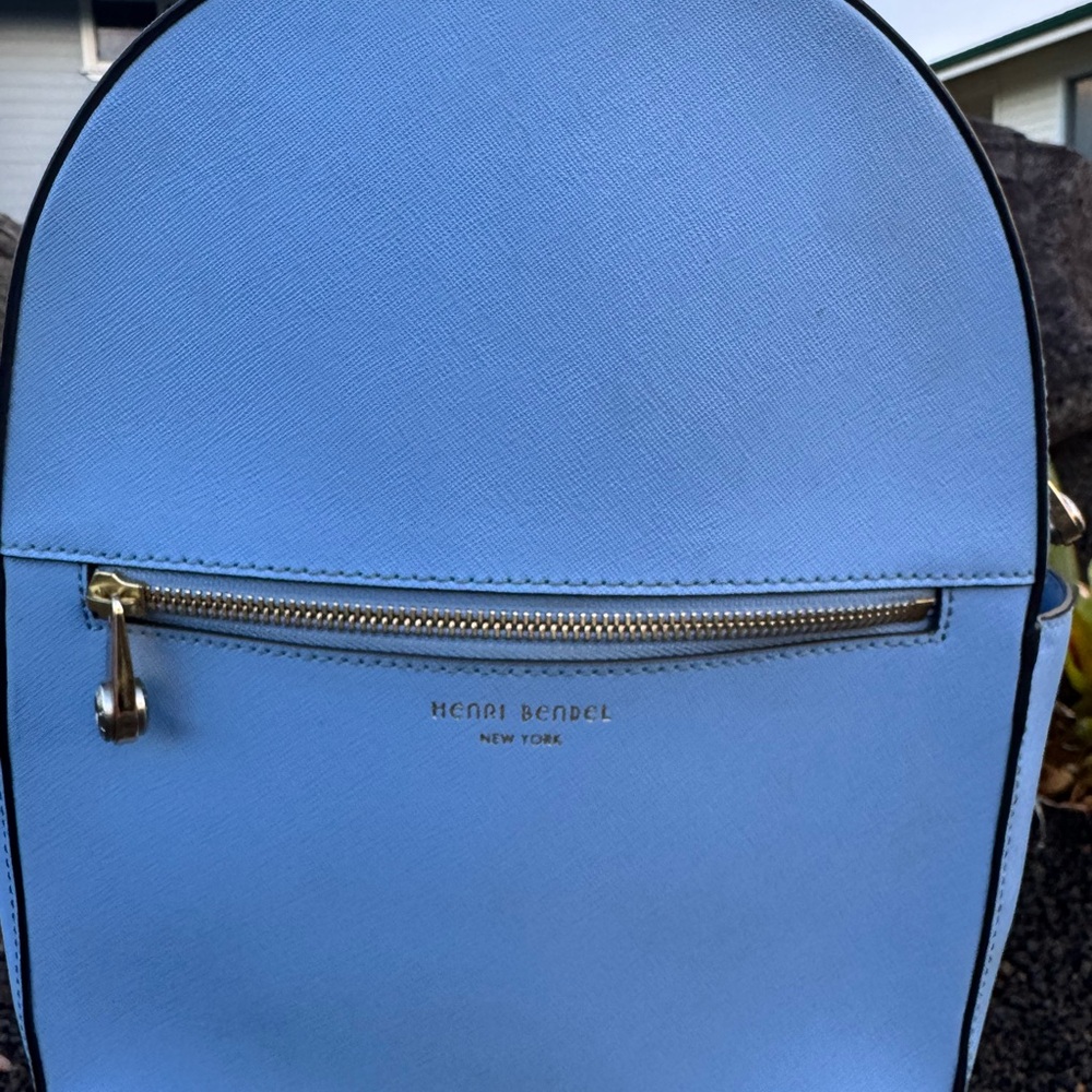 Henri Bendel Blue Saffiano Leather Backpack Gold Hardware - Picture 3 of 14